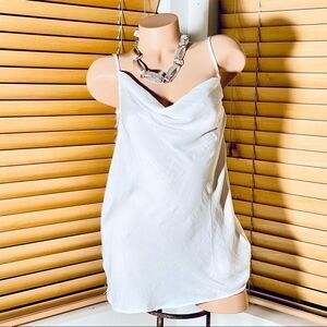 BCBG Sz L White Gauzy Light Chiffon Spaghetti Straps Cowl Neck Beautiful Top New